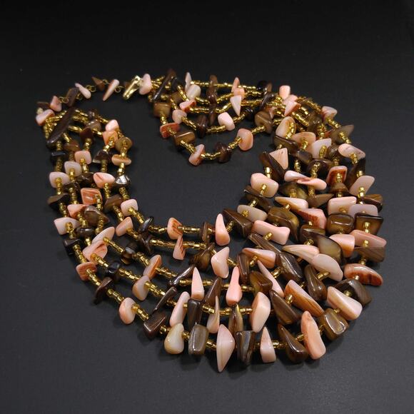 Vintage Japan 5 Strand Shell Glass Beads Necklace, 1950s, 17" - Picture 10 of 10